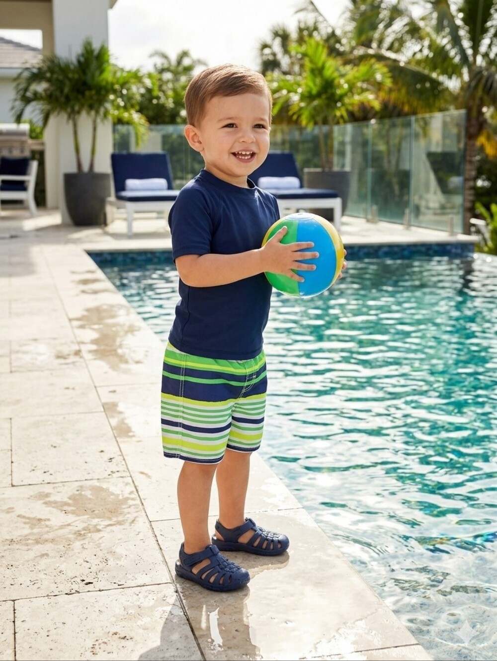 V blue Green Stripes Swimshorts size 2t